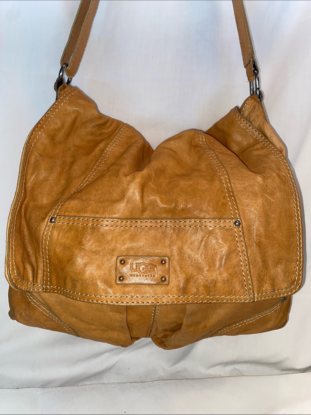 UGG Tan Leather Slouchy Shoulder Bag